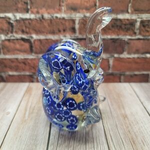 Blue Millefiori Art Glass Elephant Figurine Paperweight.